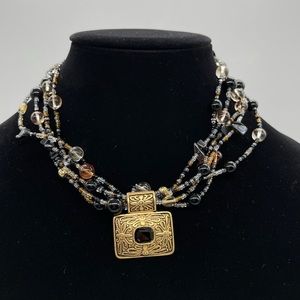 Multi Strand Mixed Beads w/ Pendant